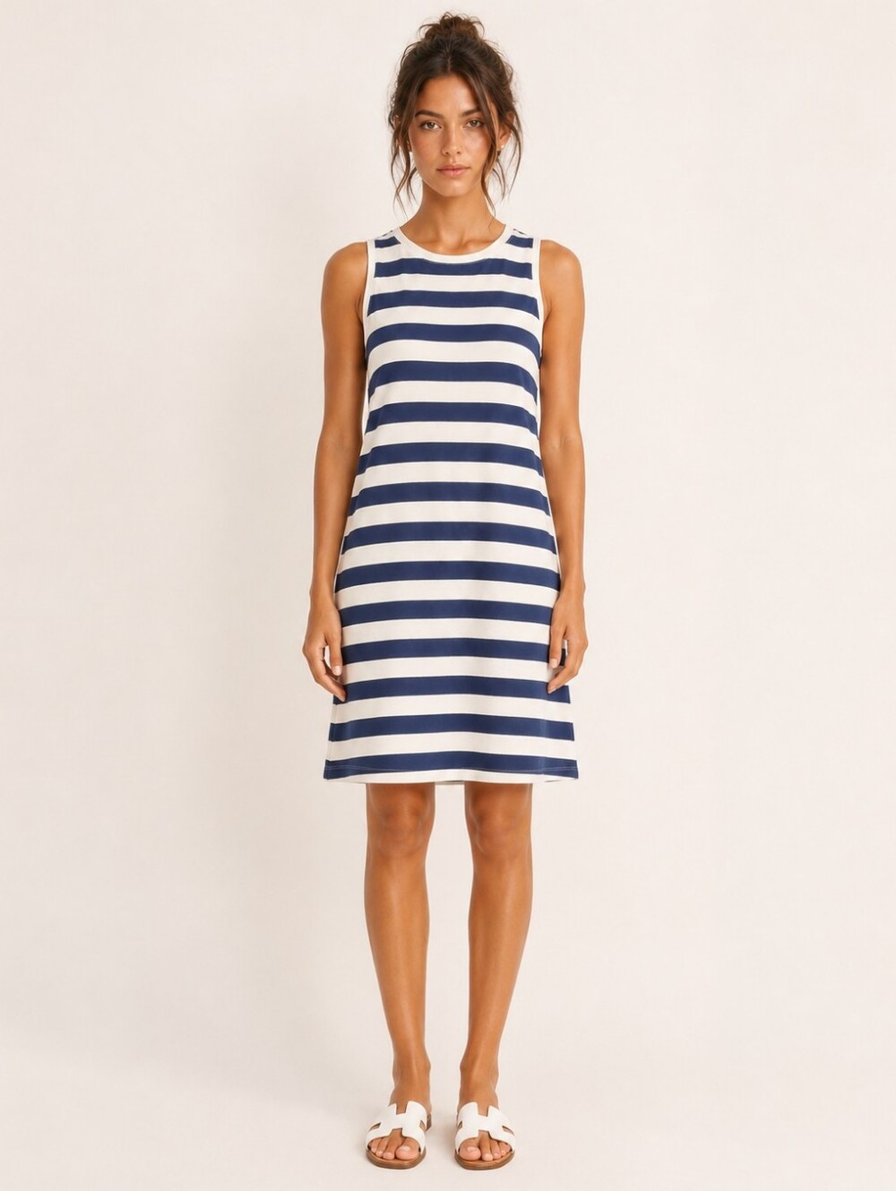 J. Crew Navy and White Striped Sleeveless Knit Dress